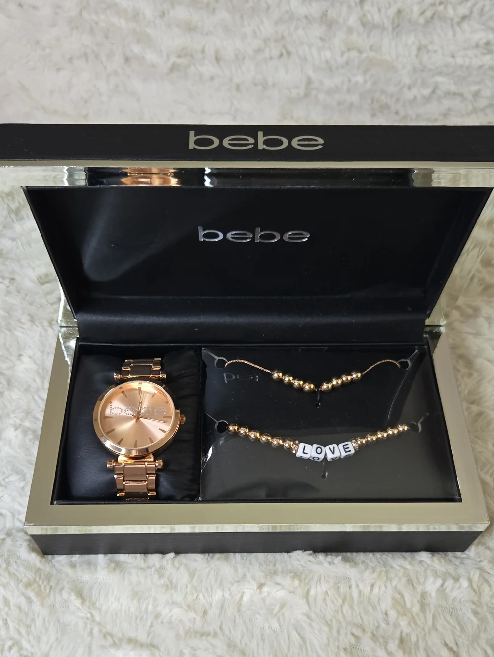 bebe Rose Gold Watch and Bracelet Set - Rose Gold
